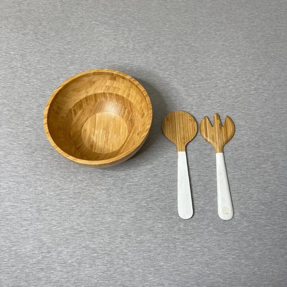 IKEA Blanda Matt Bamboo Serving Bowl & Salad Serving 3 PCS. Set